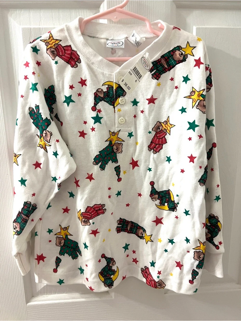 Talbots Kids Vintage Bears Stars Cotton Pijama Top Sz 6 New W/tag